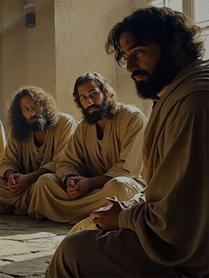 The apostles listen to Jesus' teachings